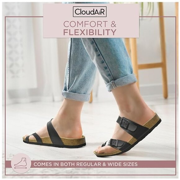 CloudAir Primo Black Thong Cork Footbed Sandals Suede Leather Insoles NEW Sz 6.5 - Picture 5 of 9